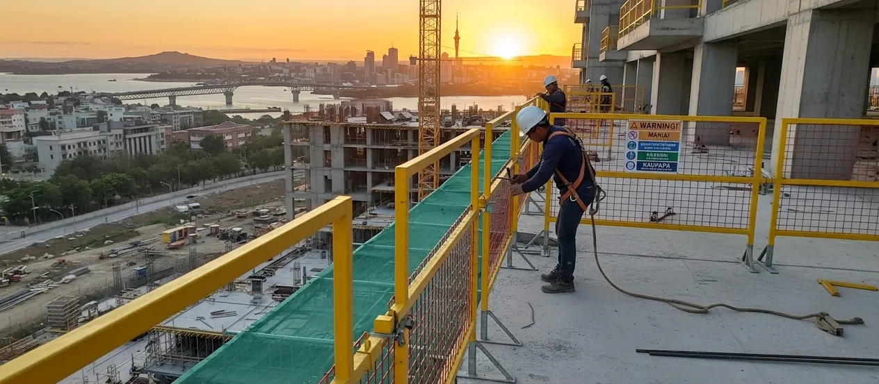 Edge protection safety system on a Christchurch construction site